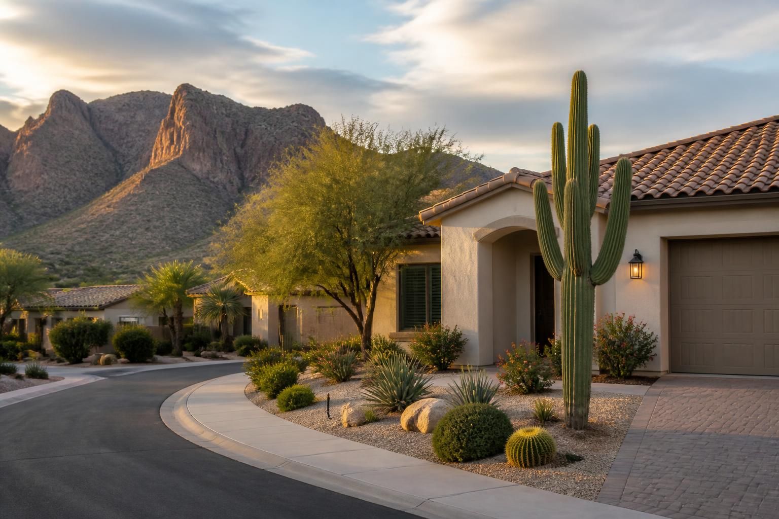 Desert foothills neighborhood with clean homes and landscaped yards.