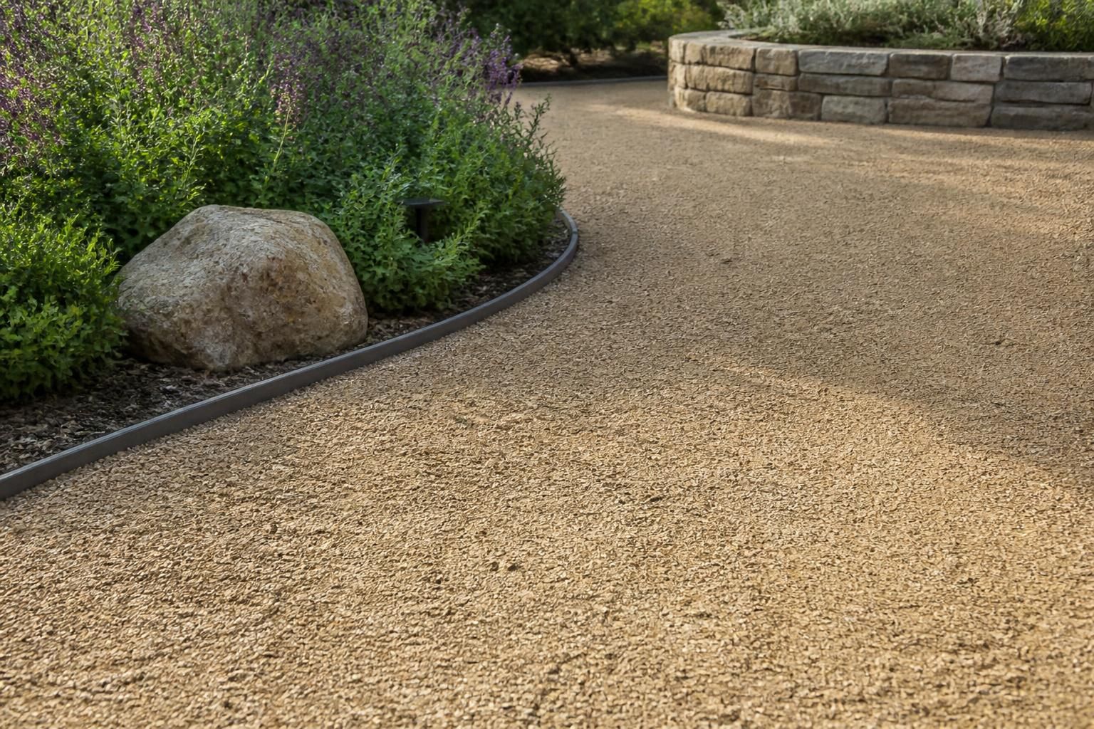 Finished gravel surface with clean borders and even coverage.